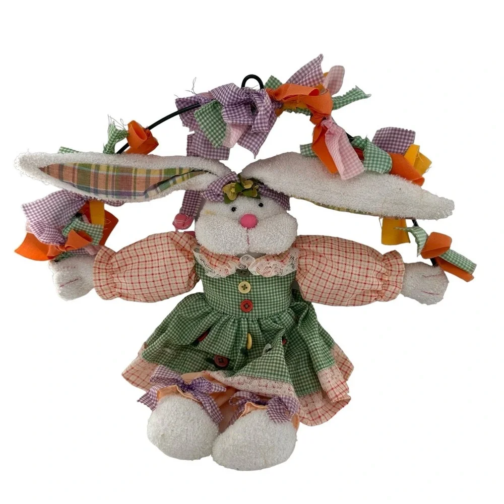 Vintage Plush‎ Easter Bunny Rabbit Spring Door Wreath Wall Hanging Decor 18